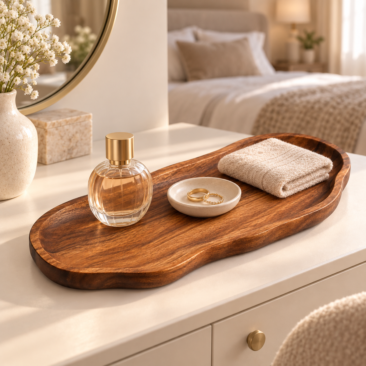 Acacia Wood Bathroom Vanity Tray – Decorative Sink & Counter Organizer