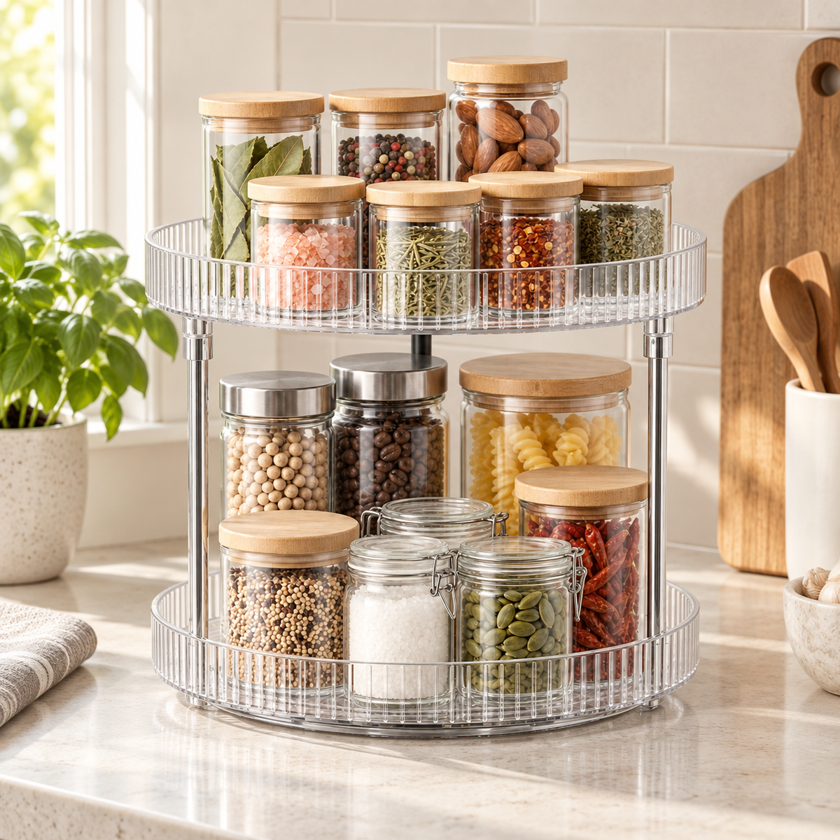 2-Tier 360° Rotating Spice Rack Organizer